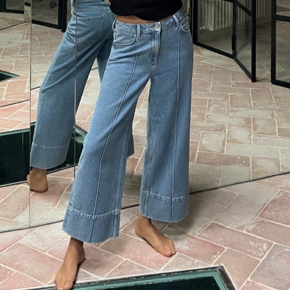 Zara Denim - Zara light blue high rise wide leg front seam cropped jeans NWT